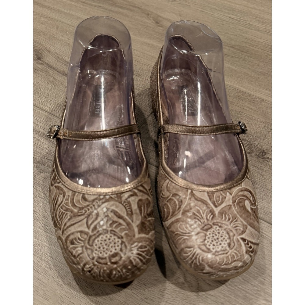 GA2 BeautiFeel Brown Leather Embroidered Mary janes Flats Women's 39 (8-8.5 US) - Picture 2 of 9